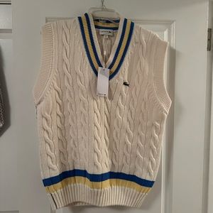 Lacoste Men's Classic Fit Wool Sweater Vest White/Yellow/Blue